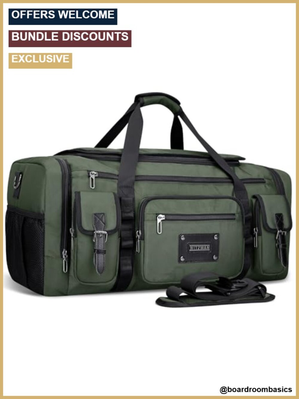 55L Water-Resistant Nylon Duffel Travel Bag with Shoe Compartment and Laptop